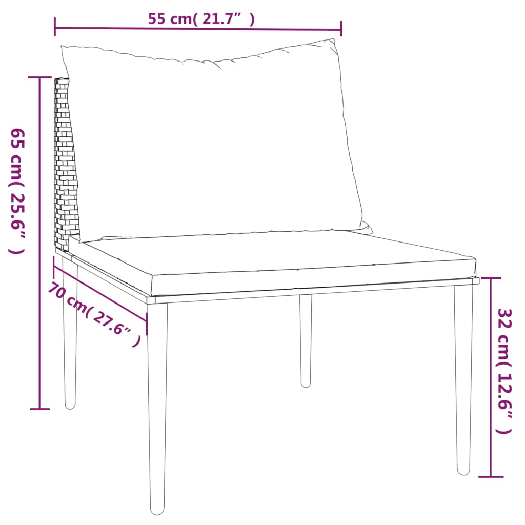 Divano Centrale da Giardino con Cuscini in Polyrattan Grigio | homemem39