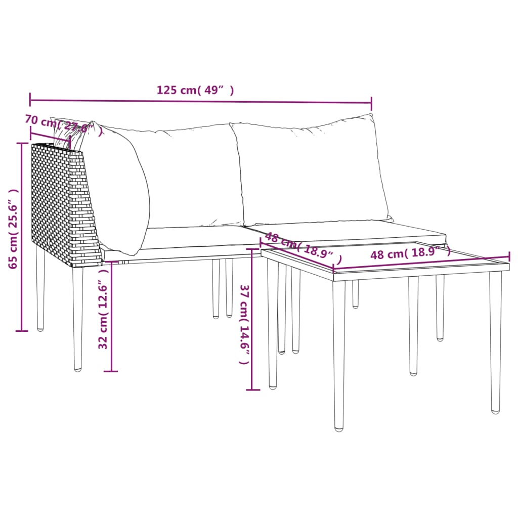 Set Divani da Giardino 3 pz con Cuscini in Polyrattan Grigio | homemem39