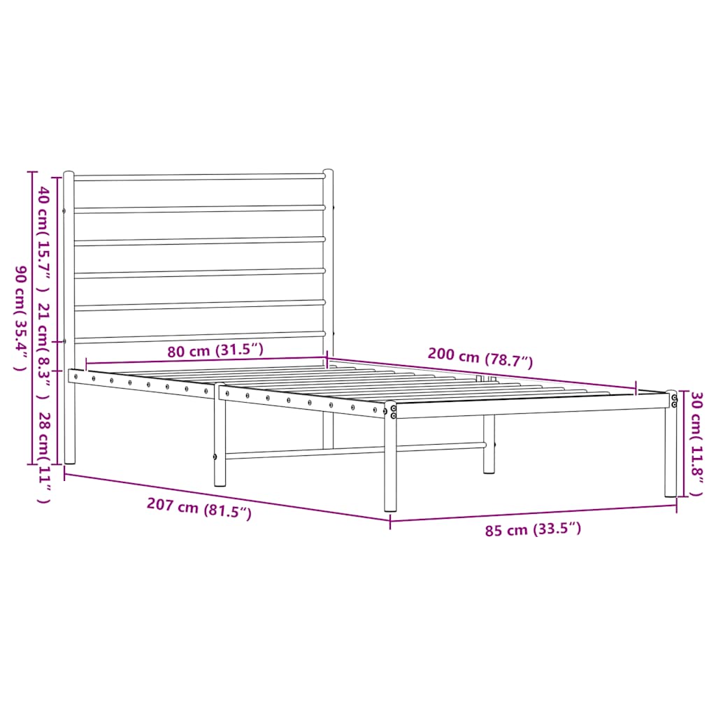Giroletto con Testiera in Metallo Nero 80x200 cm | homemem39