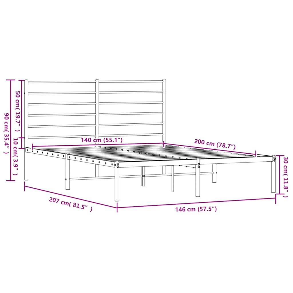 Giroletto con Testiera in Metallo Nero 140x200 cm