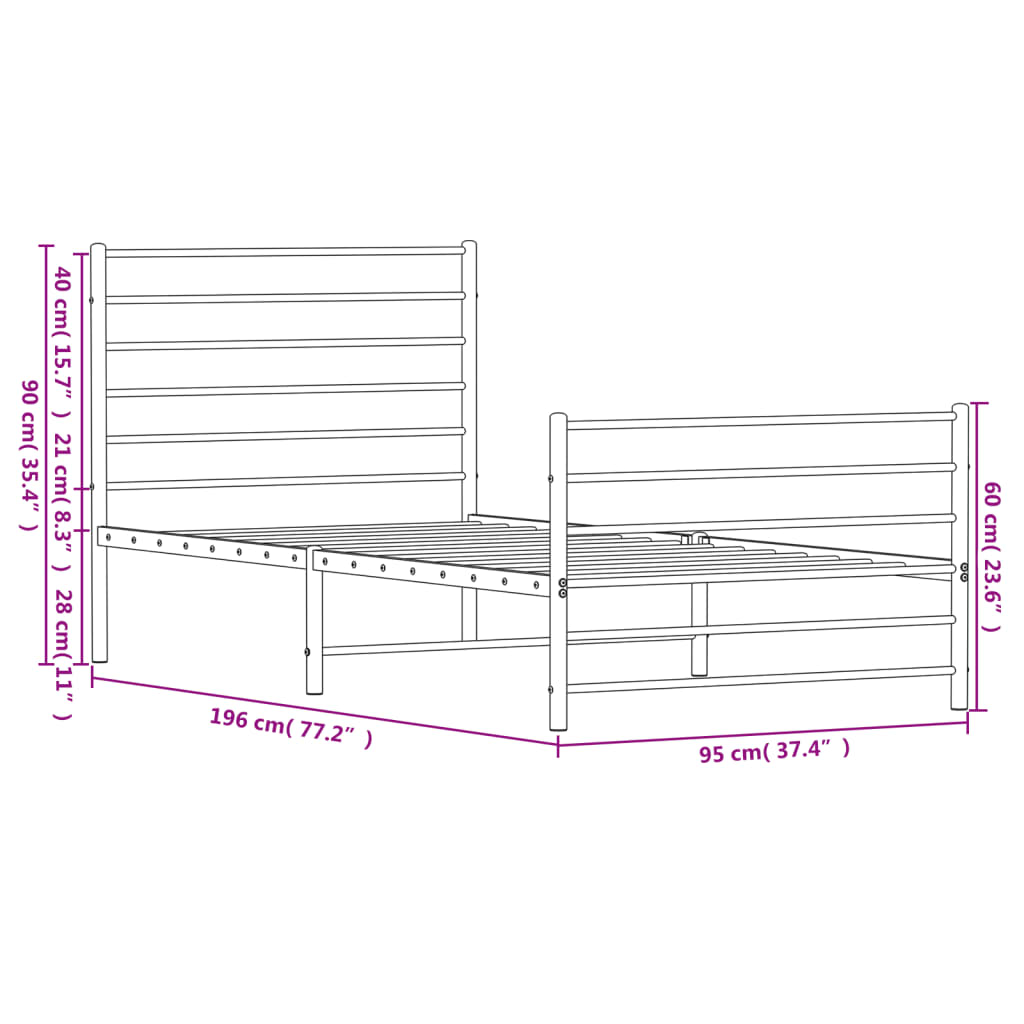 Giroletto con Testiera e Pediera Metallo Nero 90x190 cm | homemem39