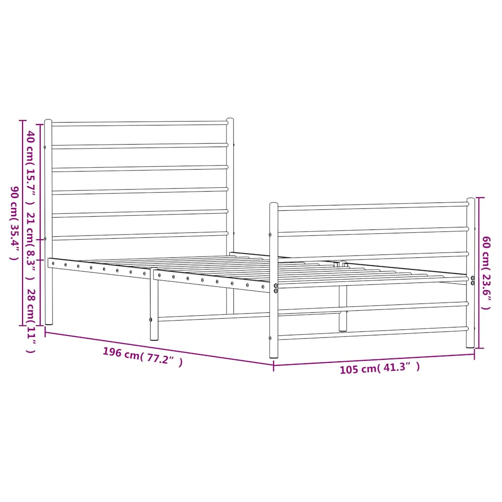 Giroletto con Testiera e Pediera Metallo Nero 100x190 cm | homemem39