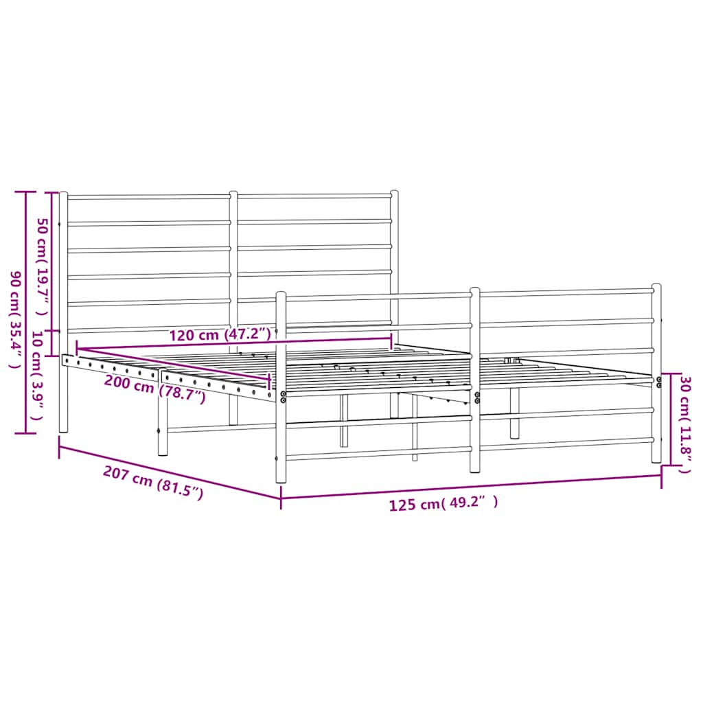 Giroletto con Testiera e Pediera Metallo Nero 120x200 cm | homemem39