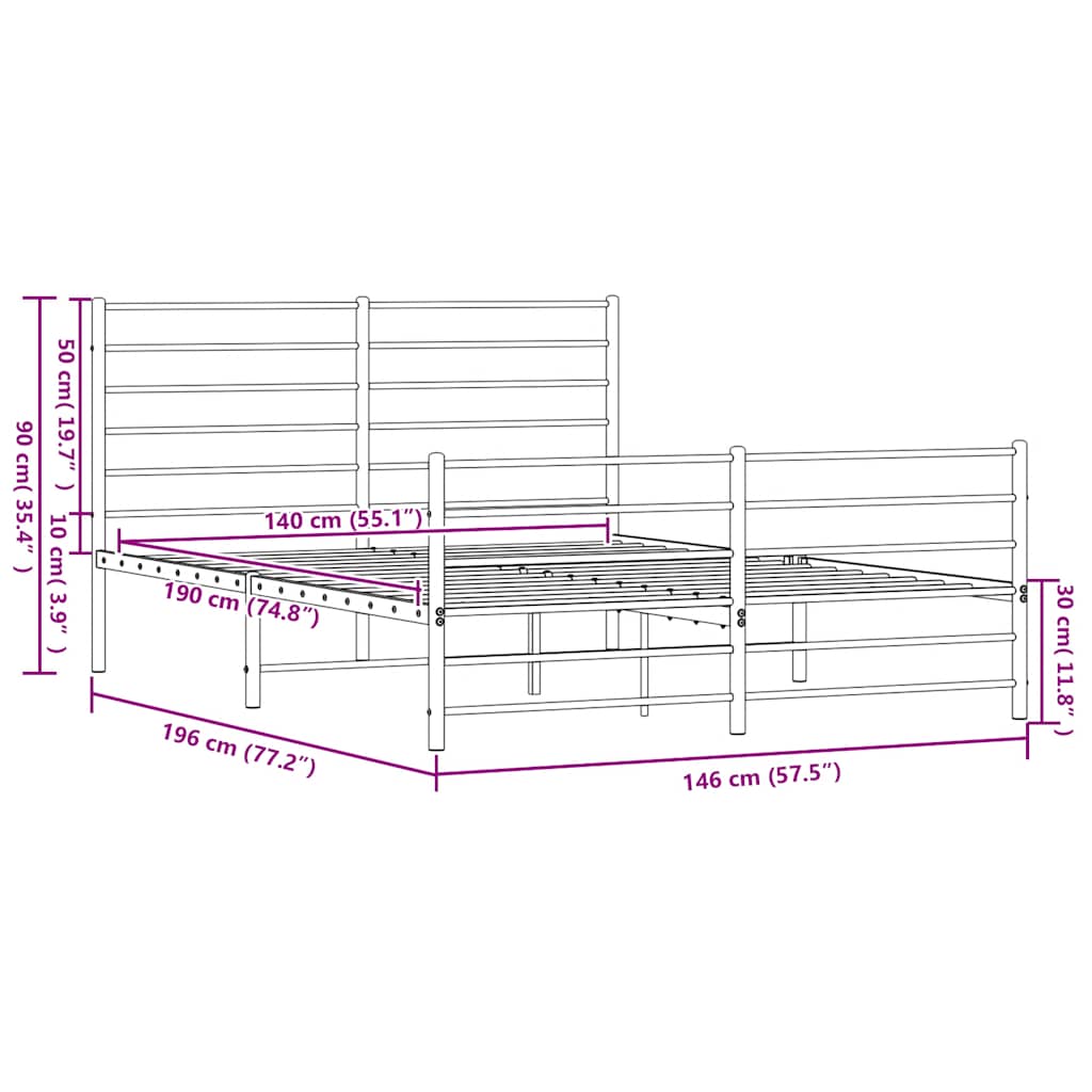 Giroletto con Testiera e Pediera Metallo Nero 140x190 cm | homemem39