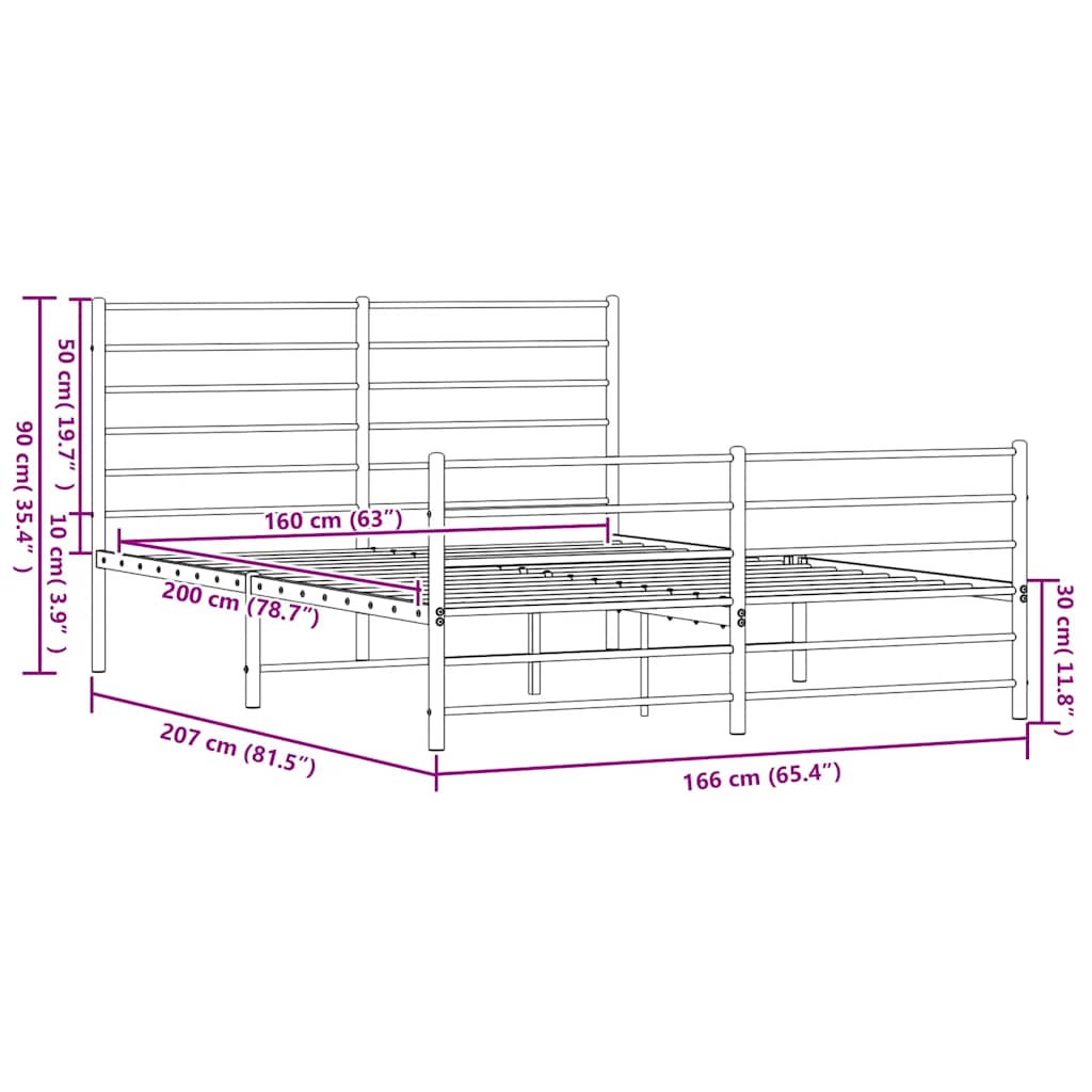 Giroletto senza Materaso con Pediera in Metallo Nero 160x200 cm | homemem39