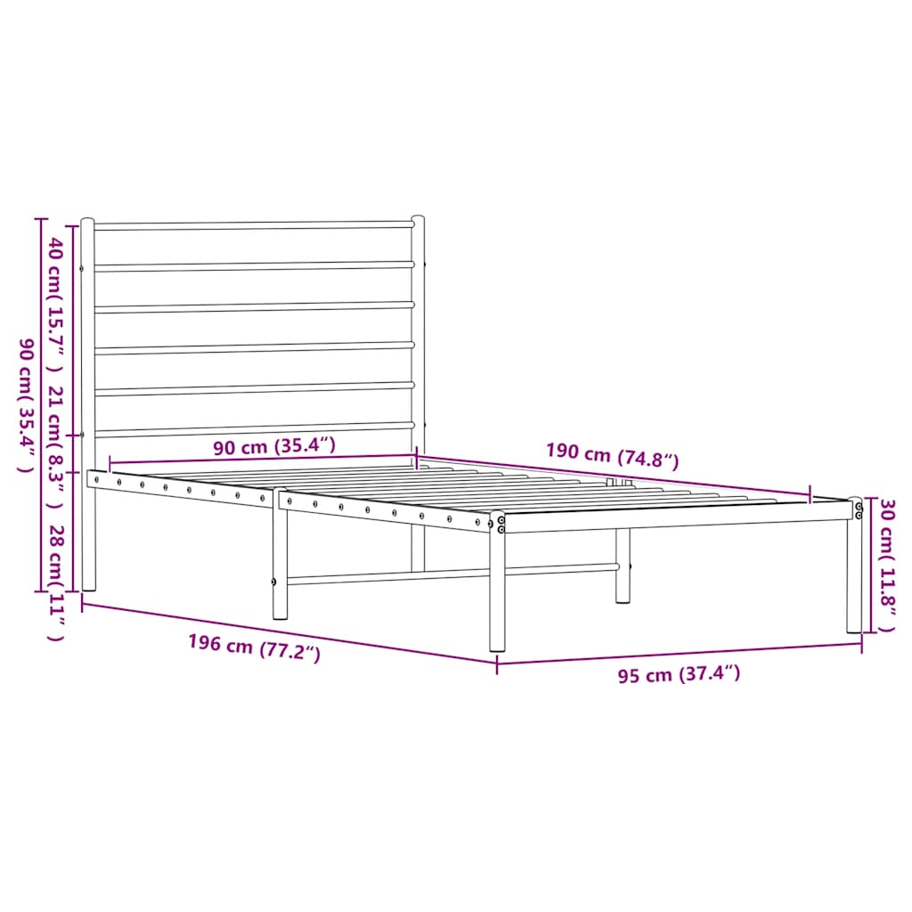 Giroletto con Testiera Metallo Bianco 90x190 cm | homemem39