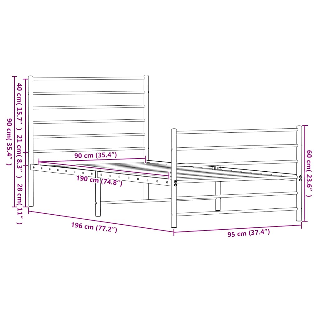 Giroletto con Testiera e Pediera Metallo Bianco 90x190 cm | homemem39