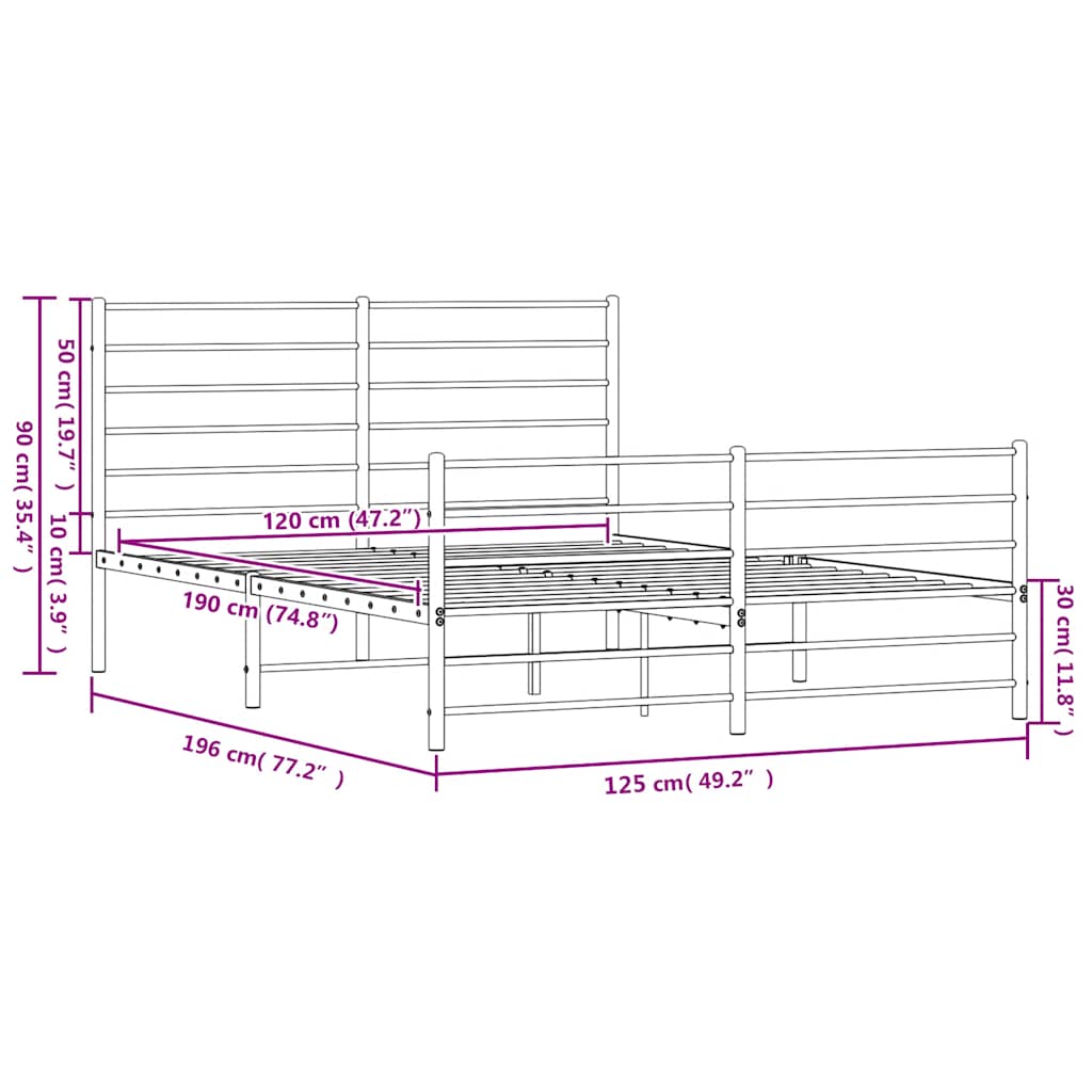 Giroletto con Testiera e Pediera Metallo Bianco 120x190 cm | homemem39