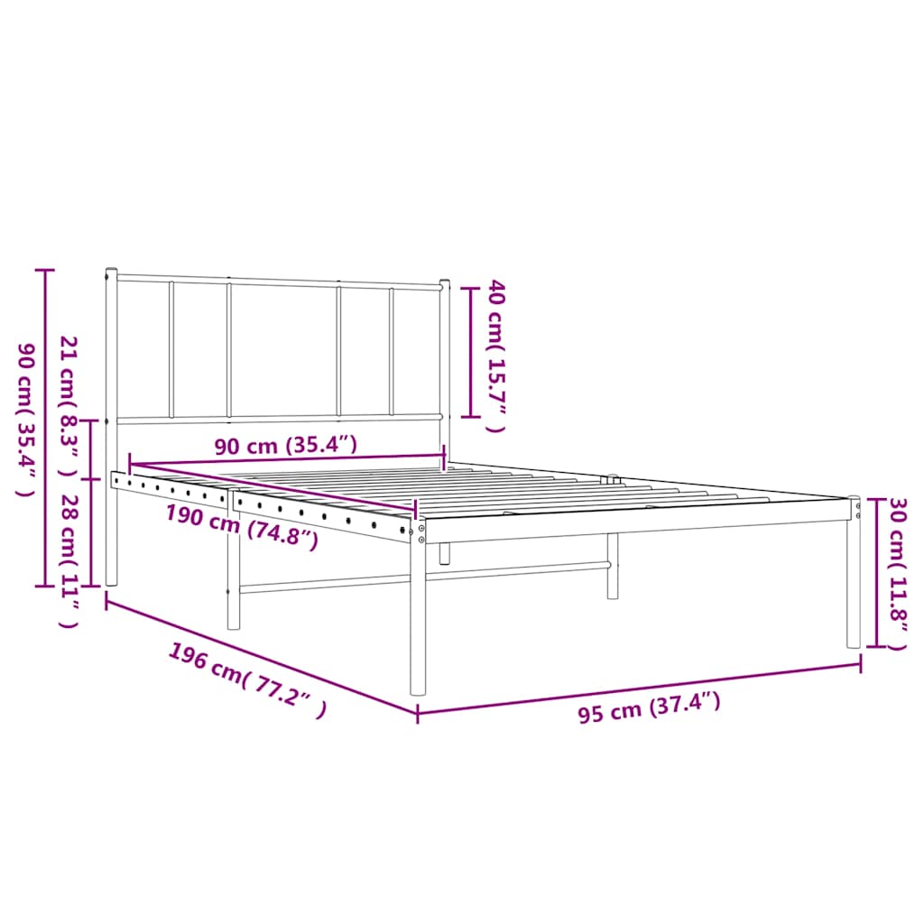 Giroletto con Testiera in Metallo Nero 90x190 cm | homemem39