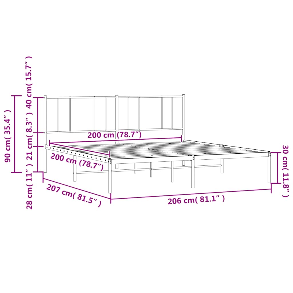 Giroletto con Testiera in Metallo Nero 200x200 cm