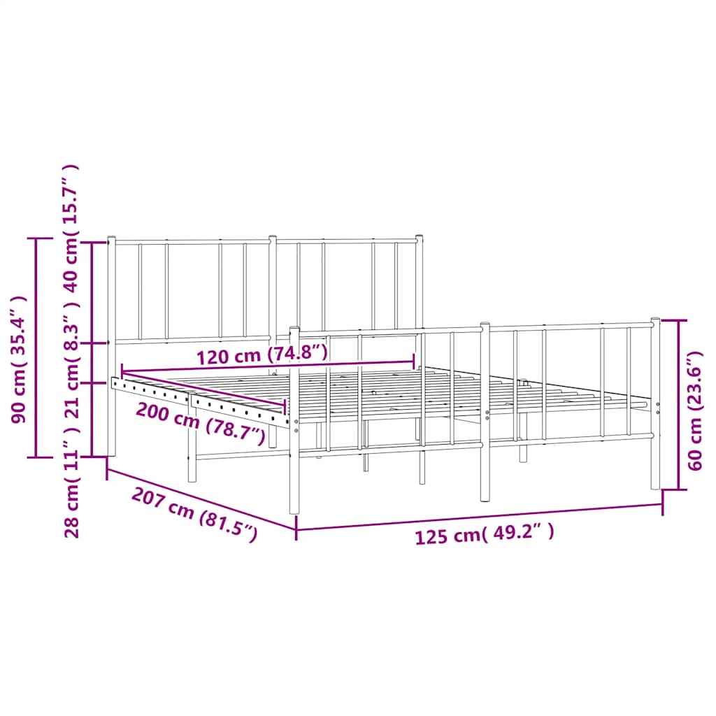 Giroletto con Testiera e Pediera Metallo Nero 120x200 cm | homemem39