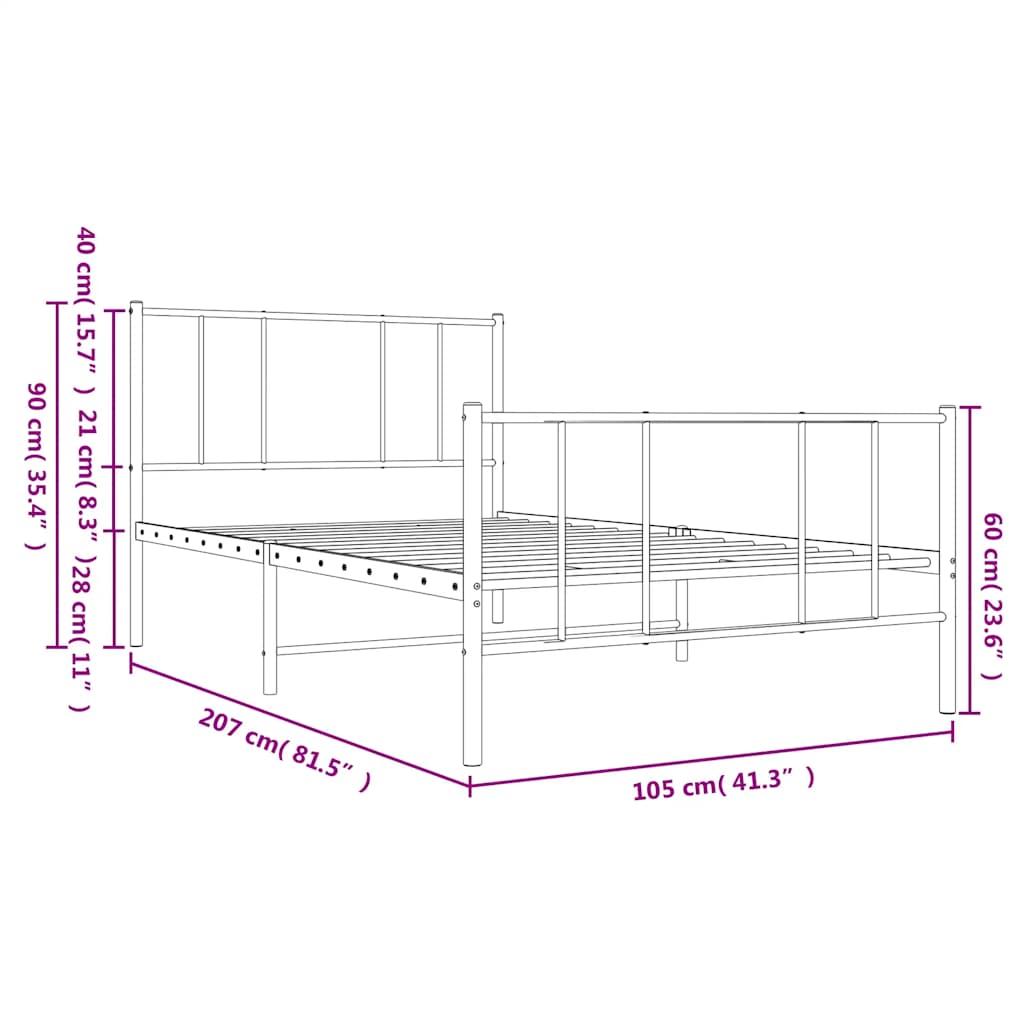 Giroletto con Testiera e Pediera Metallo Bianco 100x200 cm | homemem39