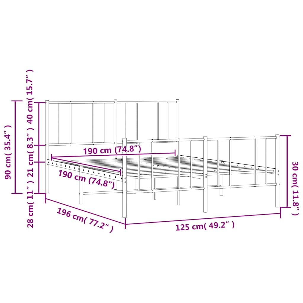Giroletto con Testiera e Pediera Metallo Bianco 120x190 cm | homemem39