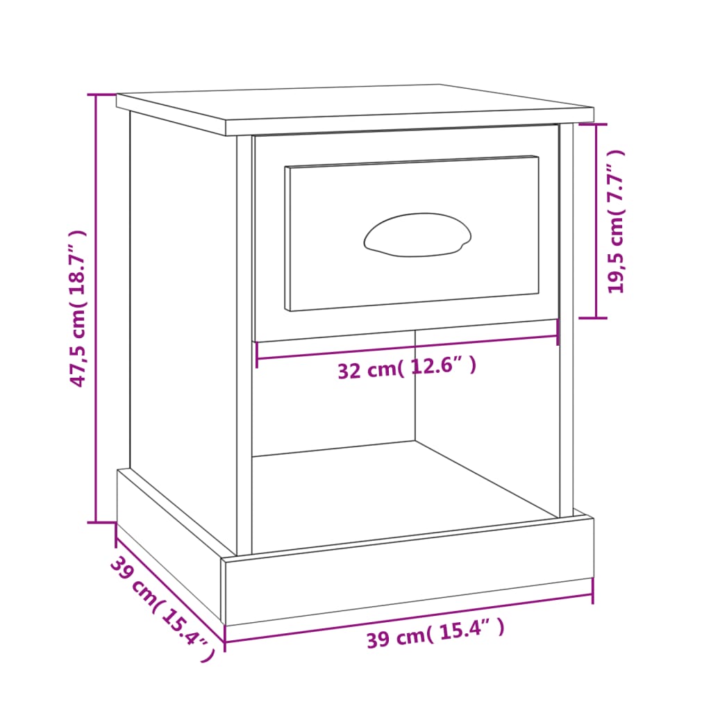 Comodini 2 pz Neri 39x39x47,5 cm in Legno Multistrato | homemem39