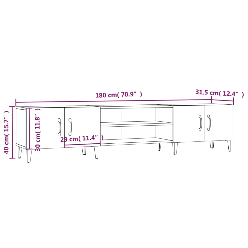 Mobile TV Rovere Fumo 180x31,5x40 cm in Legno Multistrato