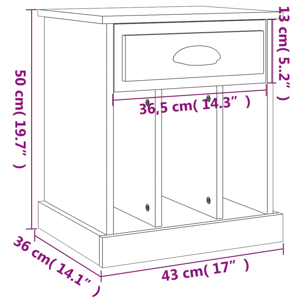 Comodini 2 pz Rovere Sonoma 43x36x50 cm