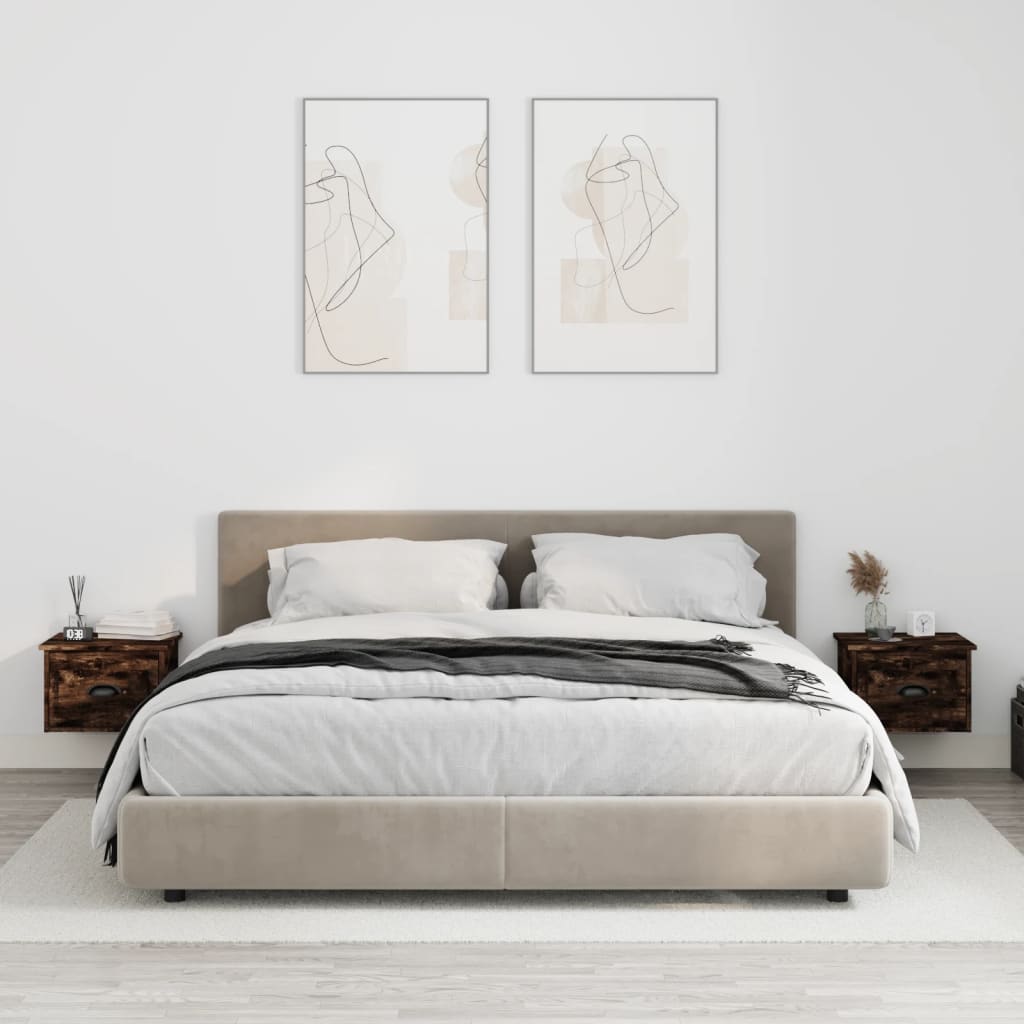 Comodini a Parete 2 pz Rovere Fumo 41,5x36x28 cm - homemem39
