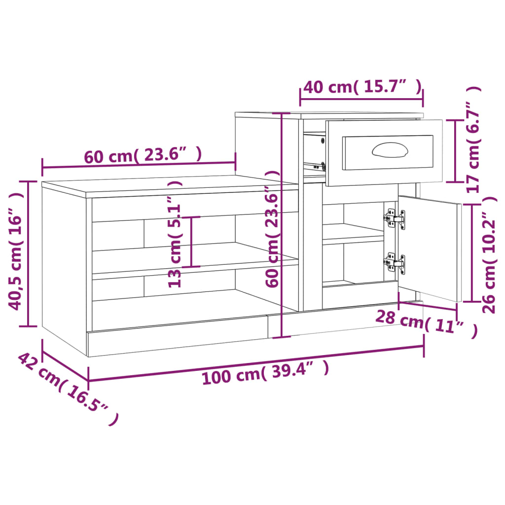 Scarpiera Nera 100x42x60 cm in Legno Multistrato - homemem39