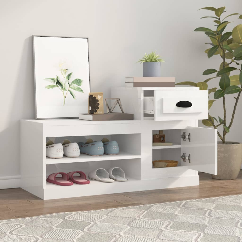 Scarpiera Bianco Lucido 100x42x60 cm in Legno Multistrato - homemem39