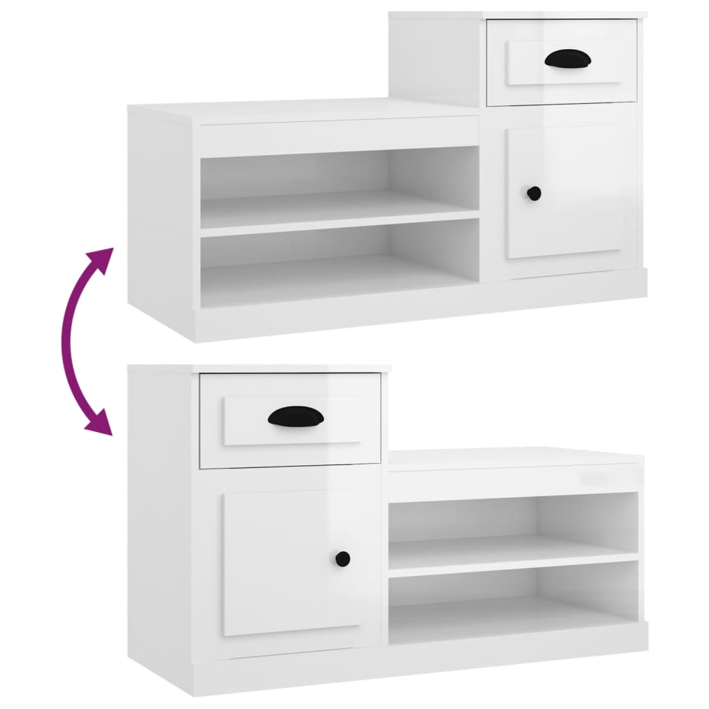 Scarpiera Bianco Lucido 100x42x60 cm in Legno Multistrato - homemem39