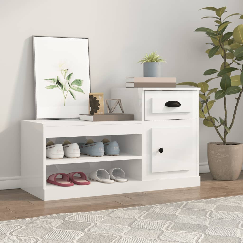 Scarpiera Bianco Lucido 100x42x60 cm in Legno Multistrato - homemem39