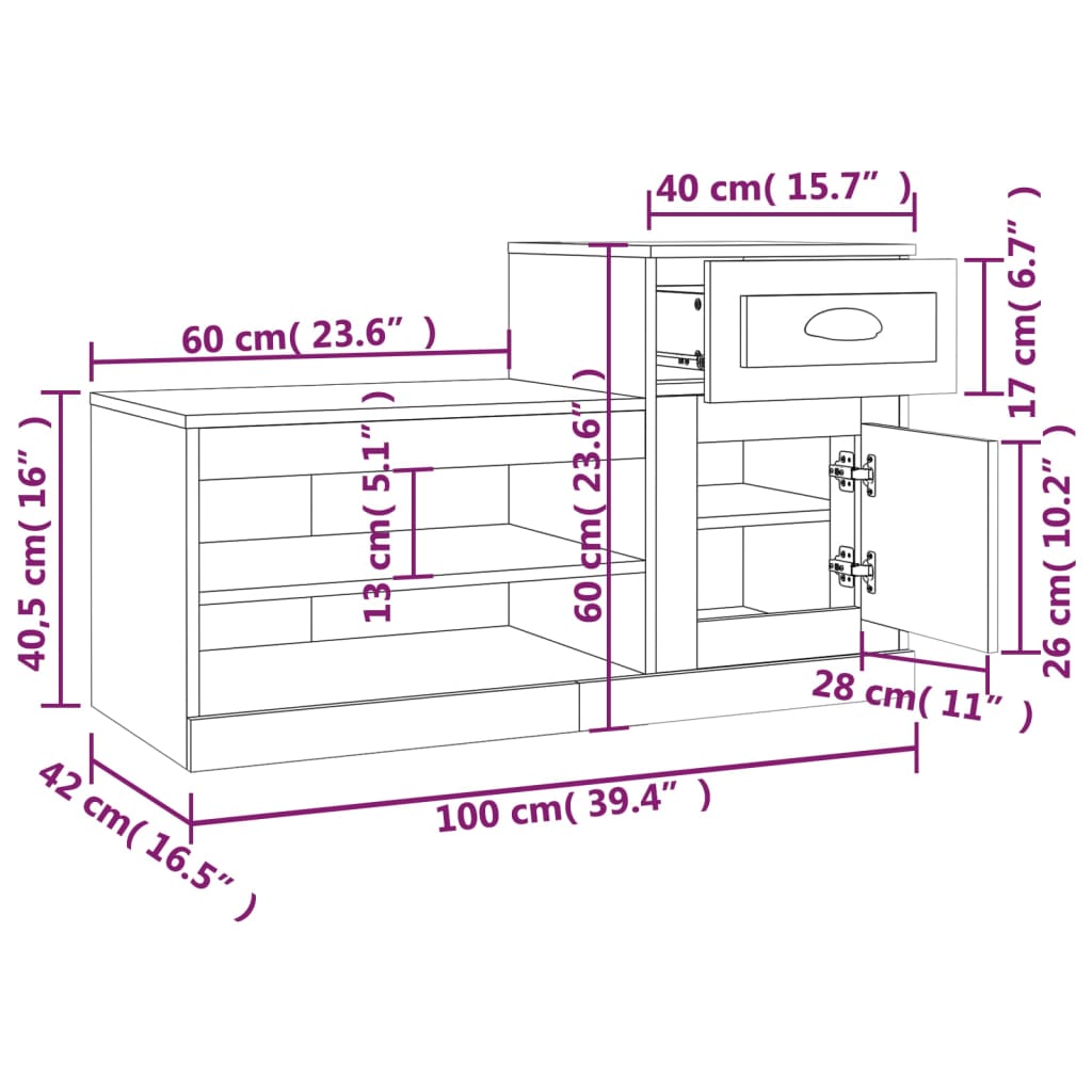 Scarpiera Grigio Sonoma 100x42x60 cm in Legno Multistrato - homemem39
