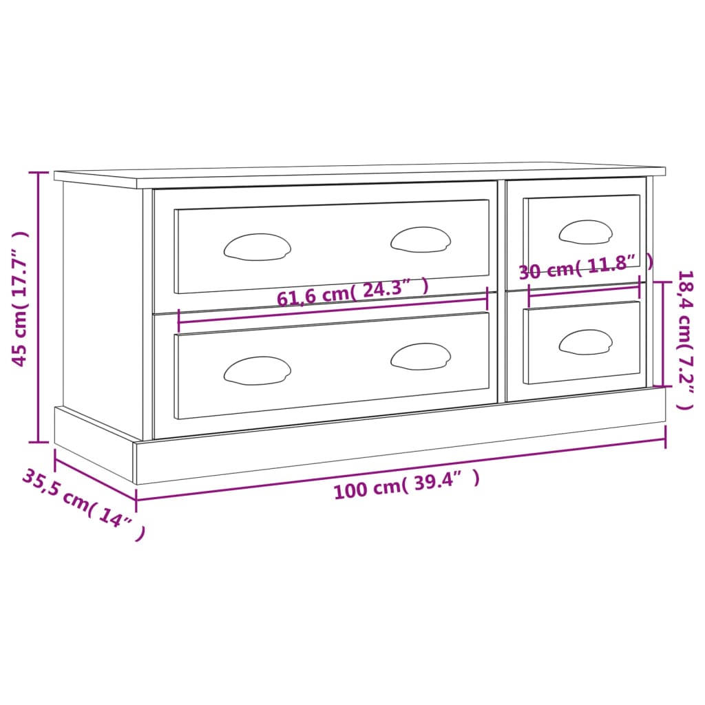 Mobile Porta TV Nero 100x35,5x45 cm in Legno Multistrato | homemem39