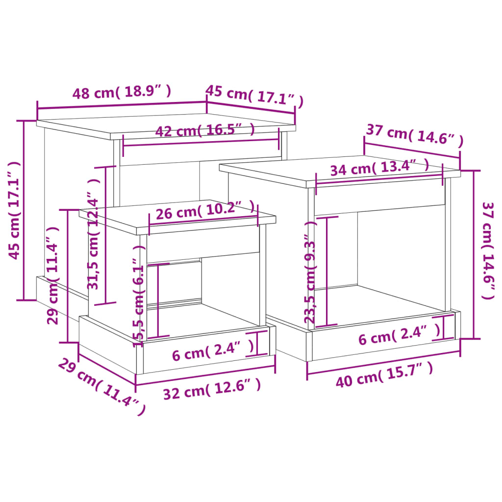 Tavolini da Salotto 3 pz Rovere Fumo in Legno Multistrato | homemem39