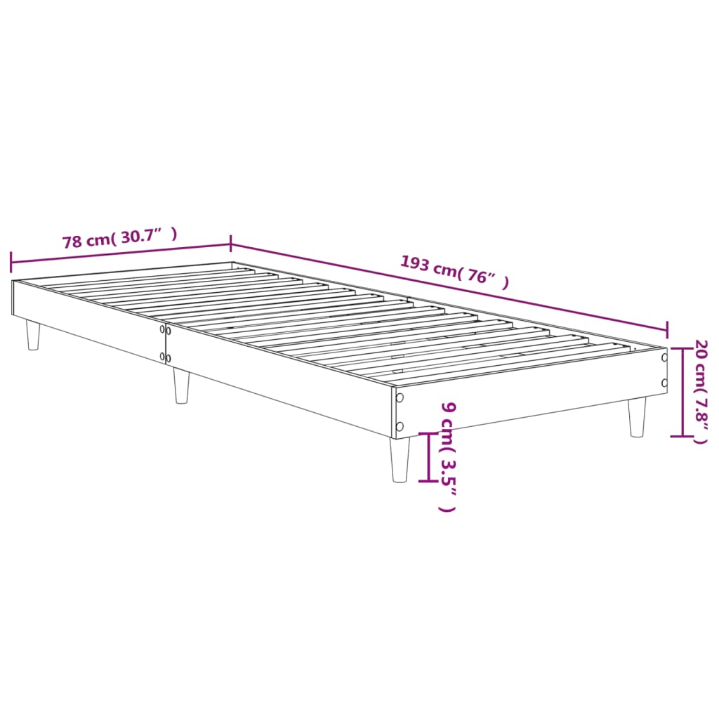 Giroletto senza Materasso Rovere Fumo 75x190 cm in Truciolato - homemem39