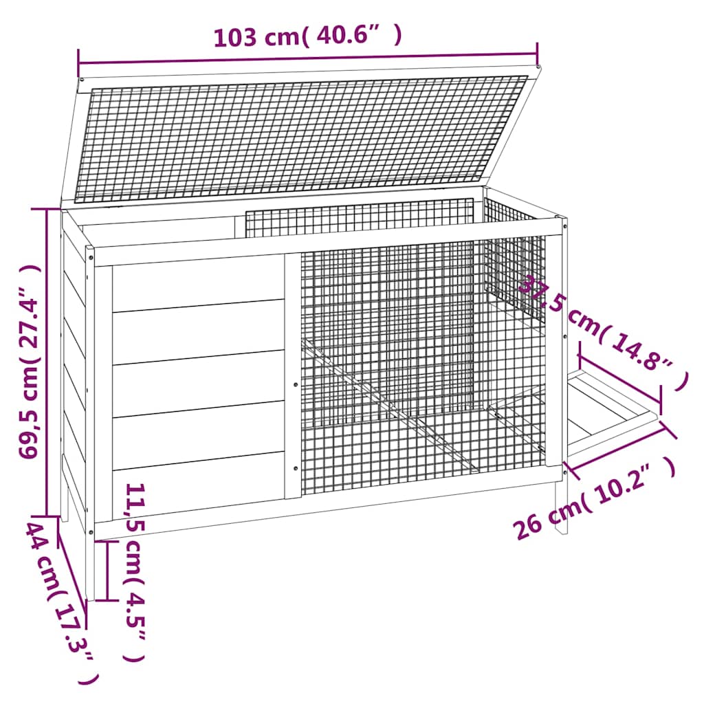 Conigliera Rossa 103x44x69,5 cm in Legno Massello di Pino | homemem39