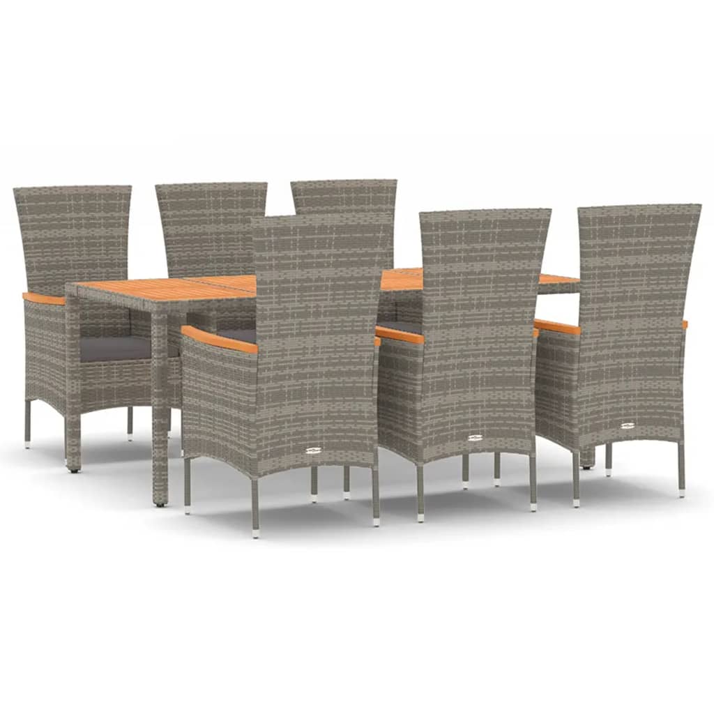 Set da Pranzo da Giardino 7 pz con Cuscini in Polyrattan Grigio - homemem39
