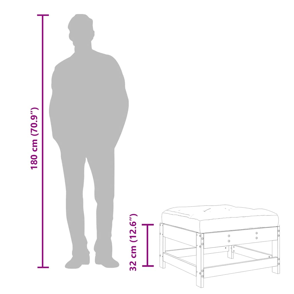 Poggiapiedi da Giardino con Cuscino in Legno Massello di Pino