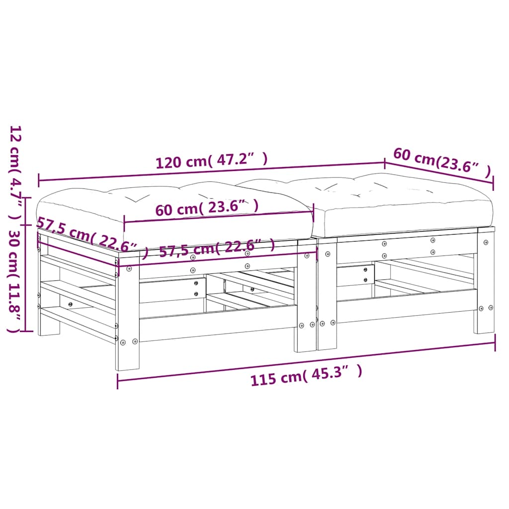 Poggiapiedi Giardino con Cuscini 2pz Legno Massello Pino Grigio | homemem39
