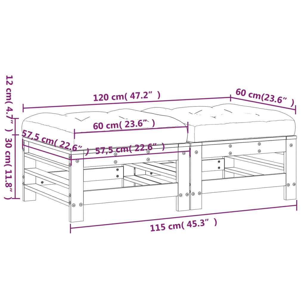 Poggiapiedi Giardino con Cuscini 2pz Legno Impregnato di Pino | homemem39