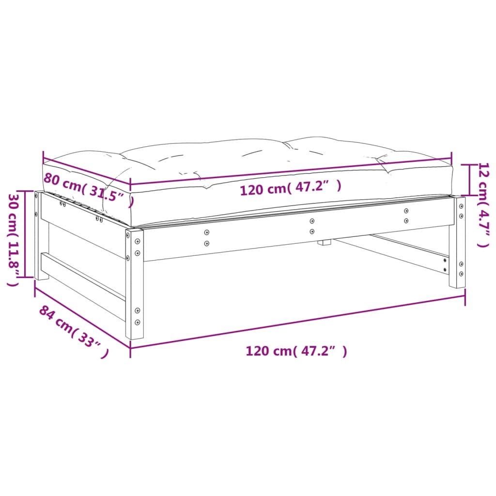 Poggiapiedi da Giardino 120x80 cm Legno Massello di Pino Grigio | homemem39