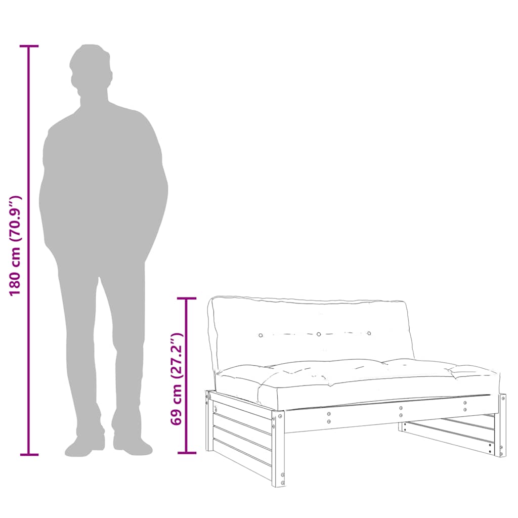 Divano Centrale 120x80 cm in Legno Massello di Pino Nero - homemem39