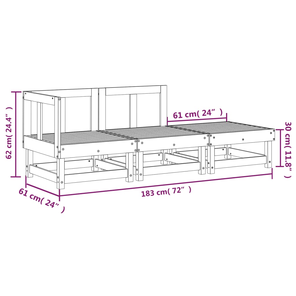 Set Salotto da Giardino 3 pz in Legno Massello di Pino | homemem39