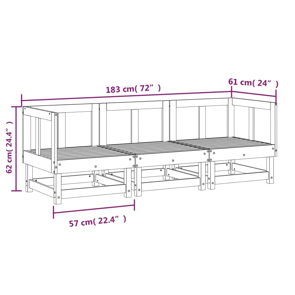 Set Salotto da Giardino 3 pz in Legno Impregnato di Pino | homemem39