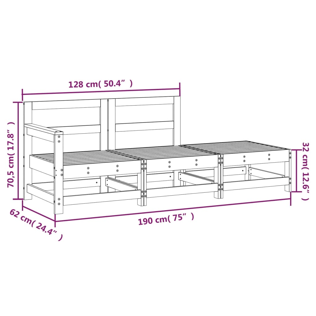 Set Salotto da Giardino 3 pz in Legno Impregnato di Pino | homemem39