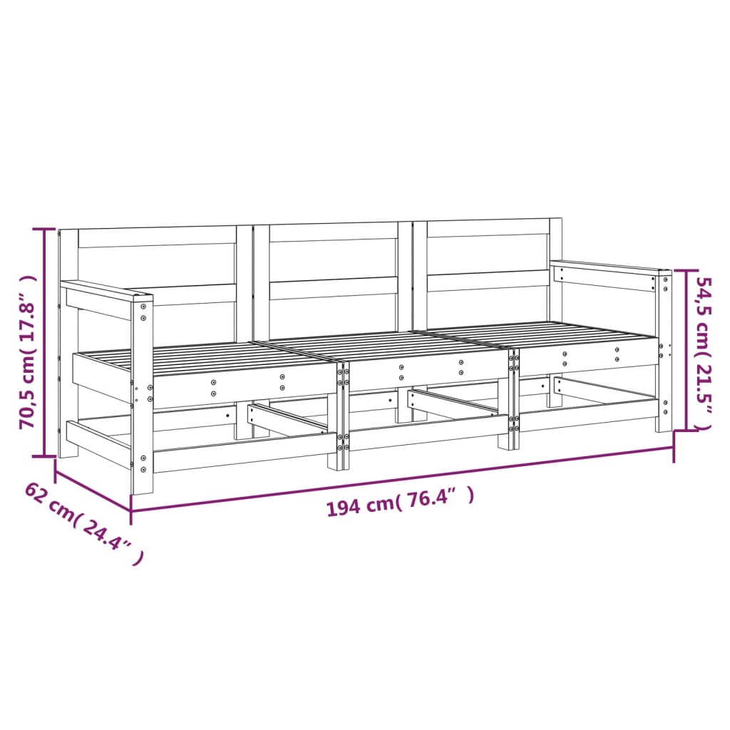 Set Salotto da Giardino 3 pz in Legno Impregnato di Pino | homemem39