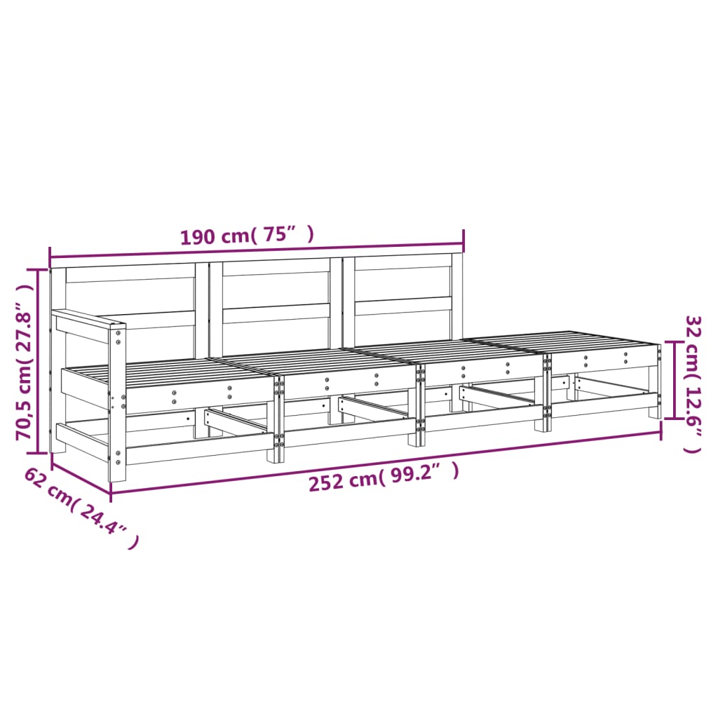 Set Salotto da Giardino 4 pz in Legno Massello di Pino | homemem39