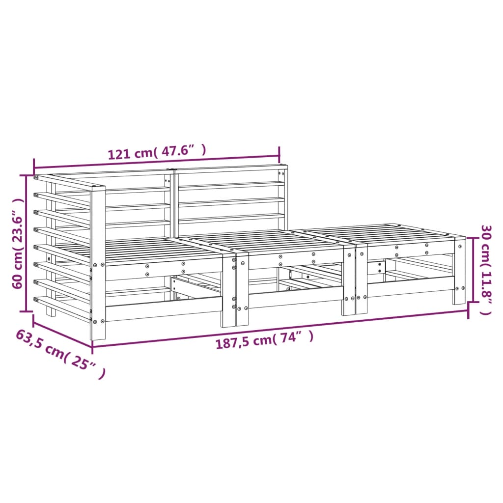 Set Salotto da Giardino 3 pz Bianco in Legno Massello di Pino | homemem39