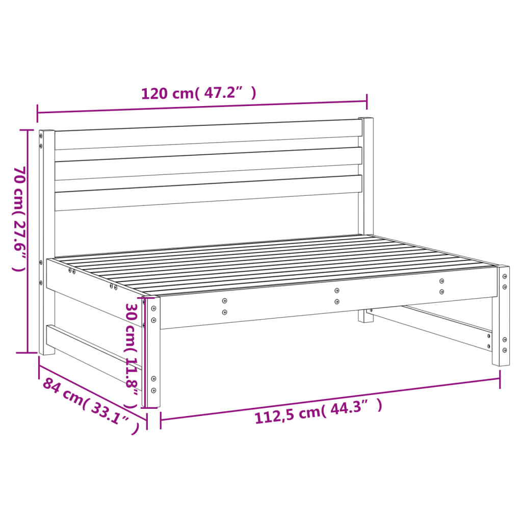 Divano Centrale Giardino Bianco 120x80cm Legno Massello Pino | homemem39