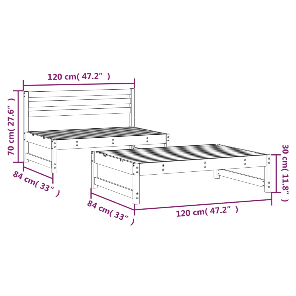 Set Salotto da Giardino 2 pz Bianco in Legno Massello di Pino | homemem39