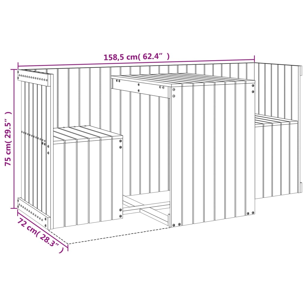 Set da Balcone a 2 Posti Nero in Legno Massello di Pino | homemem39