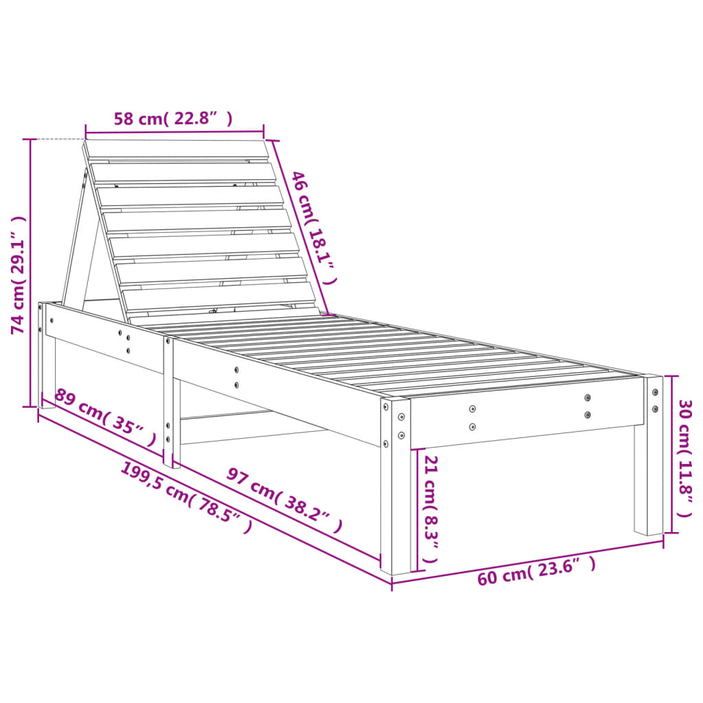 Lettini Prendisole 2pz Neri 199,5x60x74 cm Legno Massello Pino | homemem39