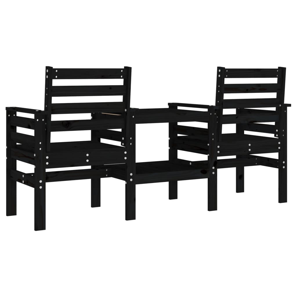 Panca da Giardino con Tavolino 2 Posti Nera Legno Massello Pino - homemem39