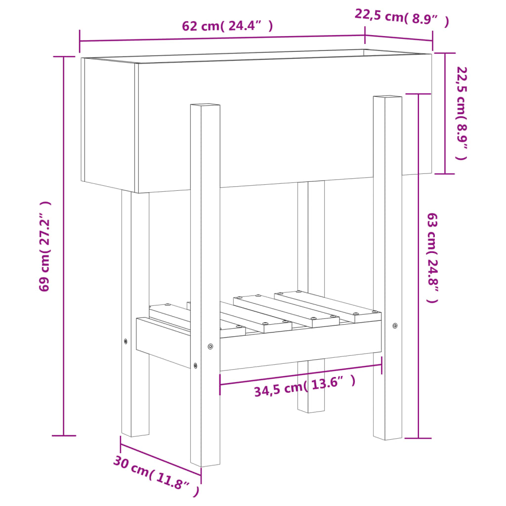 Fioriera da Giardino Nera 62x30x69 cm Legno Massello di Pino | homemem39
