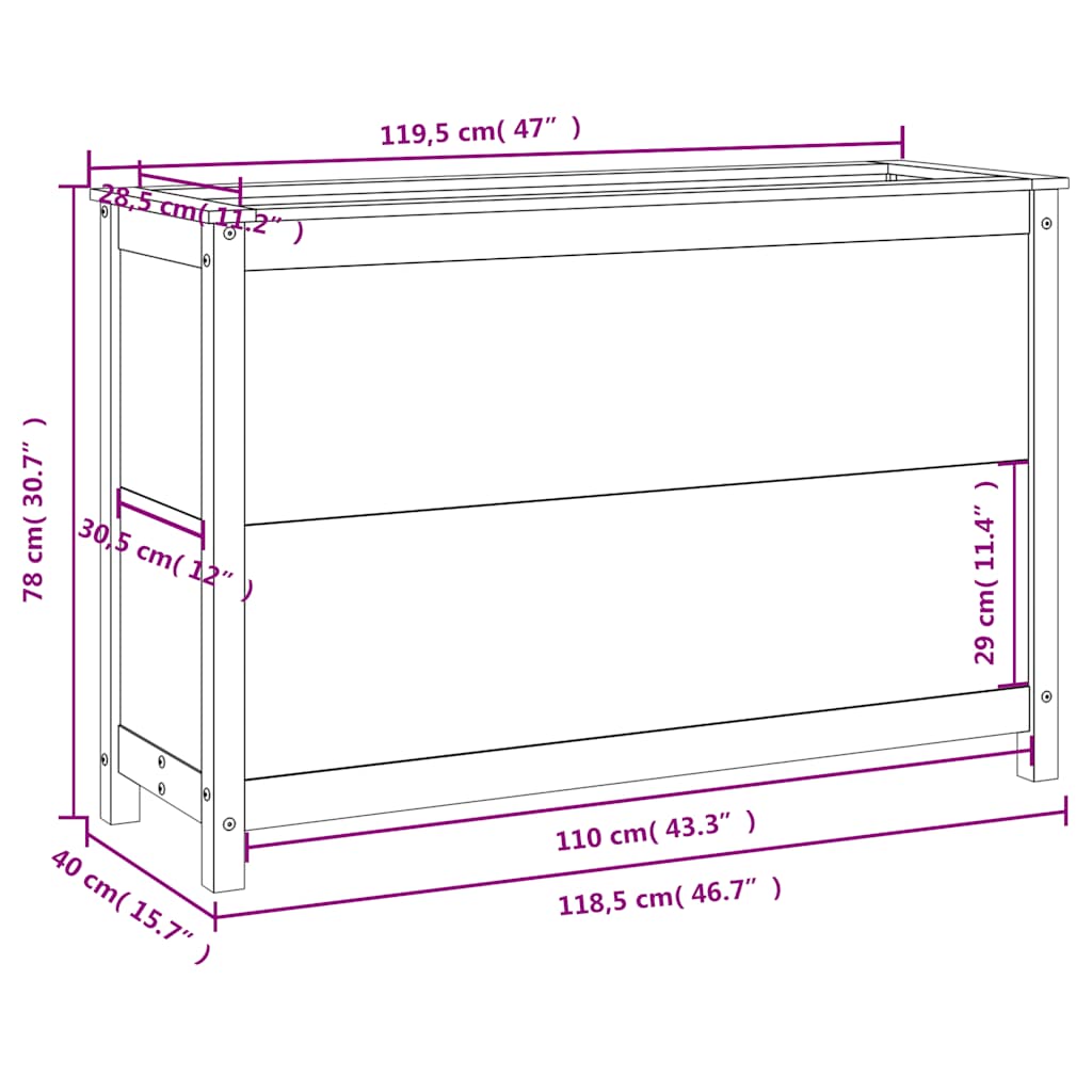 Fioriera Rialzata da Giardino 119,5x40x78cm Legno Massello Pino | homemem39