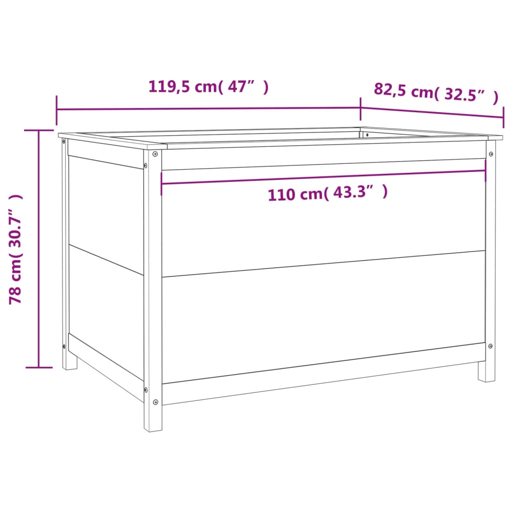 Fioriera Rialzata Giardino 119,5x82,5x78cm Legno Massello Pino